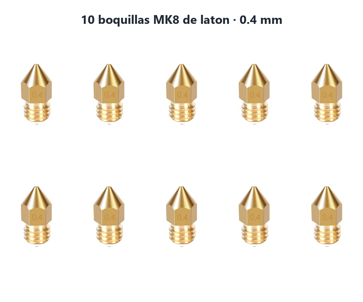 Pack 10 boquillas latón MK8 0.4mm