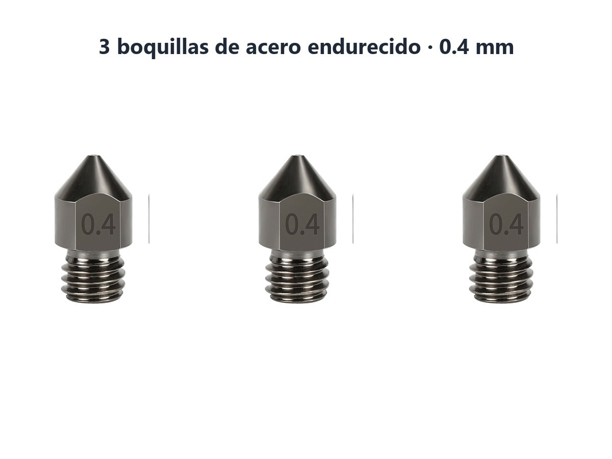 Boquillas acero endurecido 0.4mm MK8 / E3D V6 (pack 3 unidades)