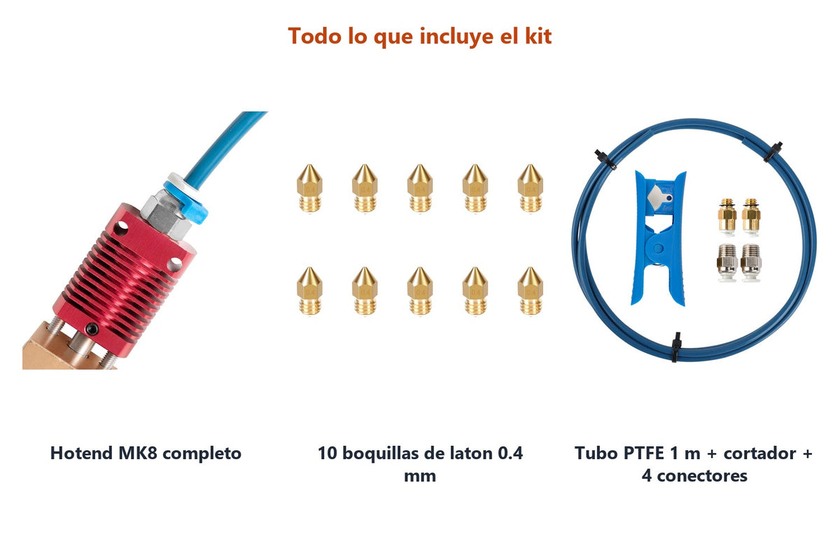Kit Revive tu Ender-3 — hotend completo + 10 boquillas + tubo PTFE