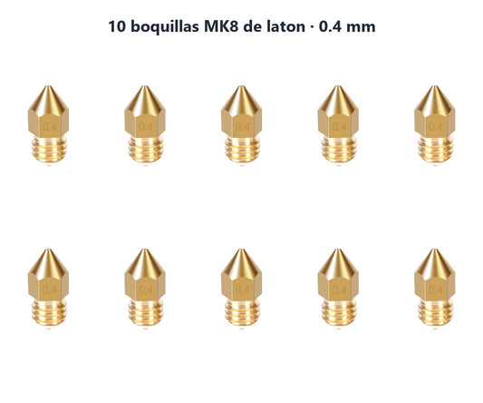 Pack 10 boquillas latón MK8 0.4mm